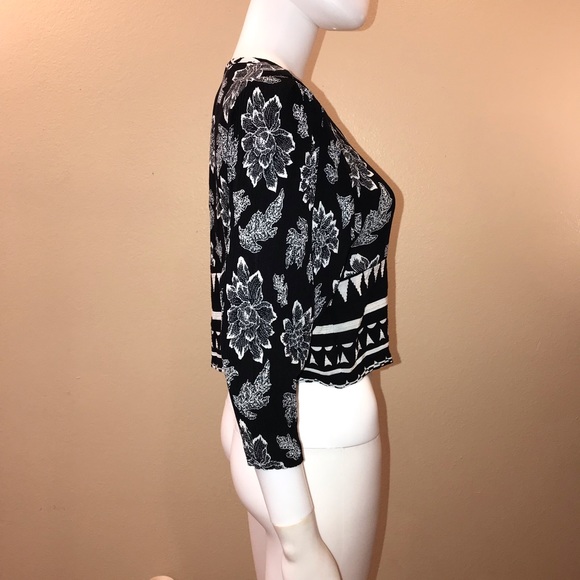 Vintage 80s Cropped Button Up Blouse Womens Size Medium Black White USA Made - Picture 7 of 14